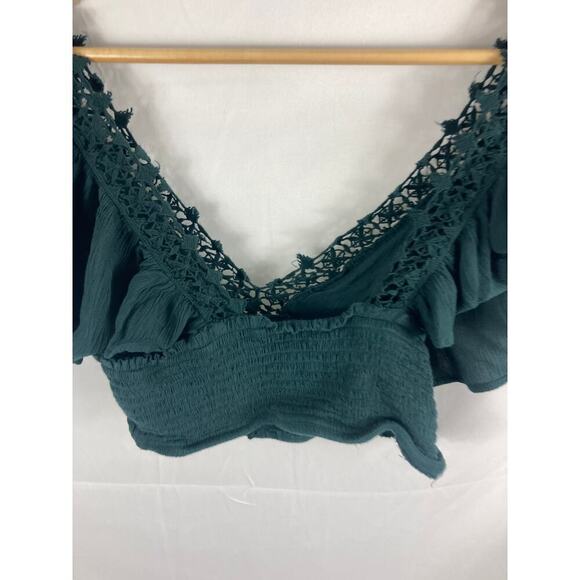 American Eagle Cropped V Neck Crochet Top Size Medium - Picture 4 of 5